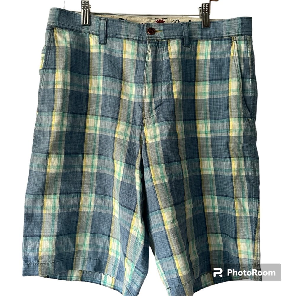 Tommy‎ Bahama Linen Silk Blend Plaid Bermuda Shorts Size 32